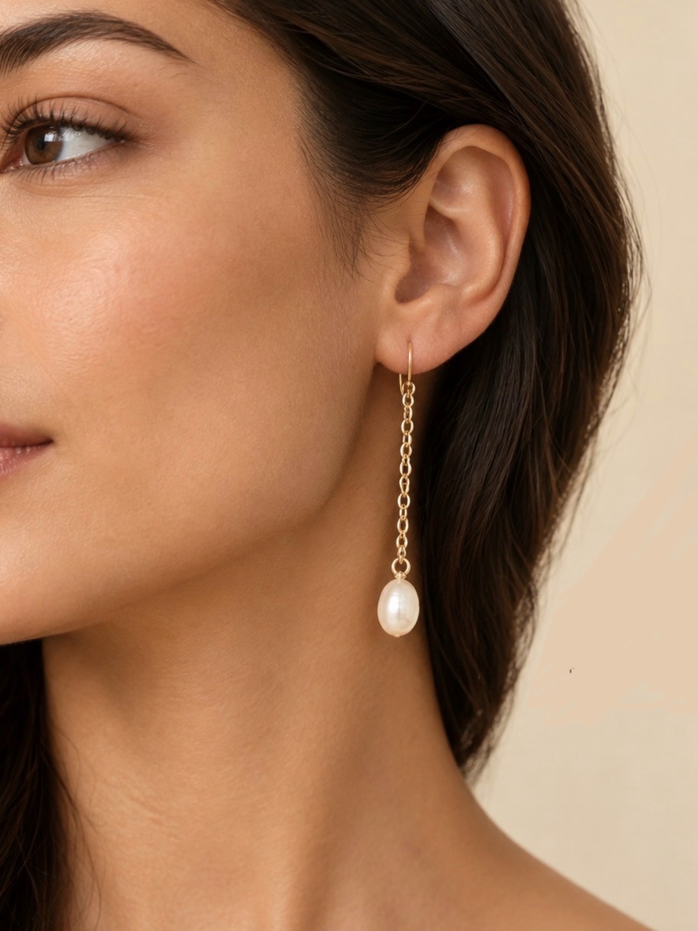 Petite Pearl Drop Silver Chain Earrings - Freshwater Pearl NWOT